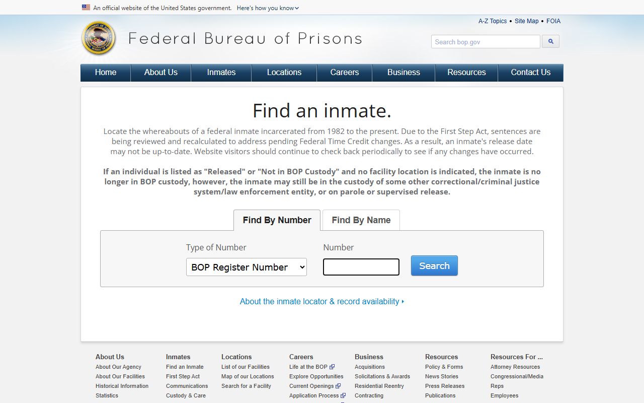 Federal Bureau of Prisons inmate locator used when a New Haven County search points to federal custody