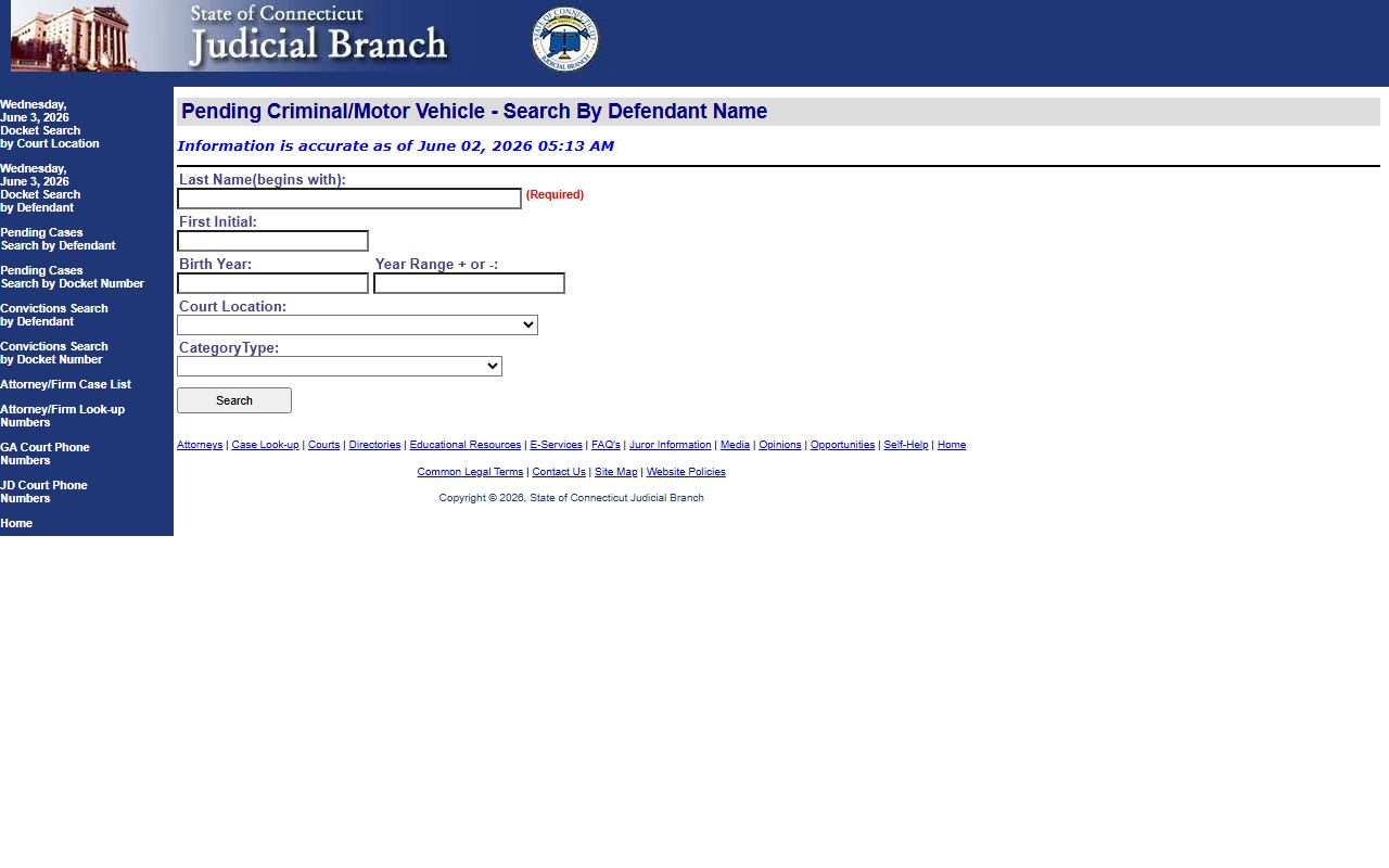 Connecticut Judicial Branch pending criminal case search by defendant used for New Haven County court records after an arrest